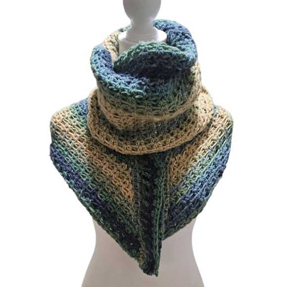 Hand Crafted Crochet Multicolored 10-way scarf winter hoodie handmade blue shawl - Picture 1 of 17
